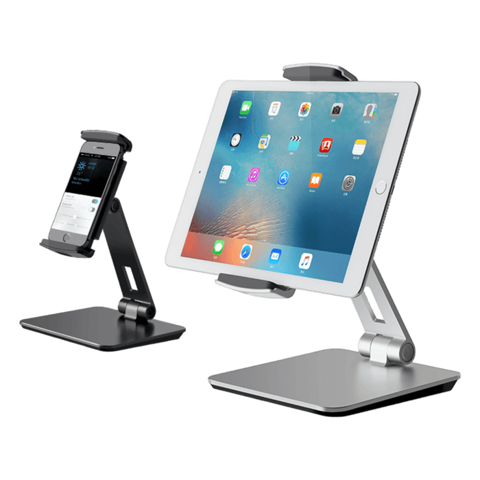 Smartphone & Tablet Stand, Aluminum Desk Mount Holder, Fit phones & tablet 3 - 13" , adjustable. Black & silver. TaMiMi Projects