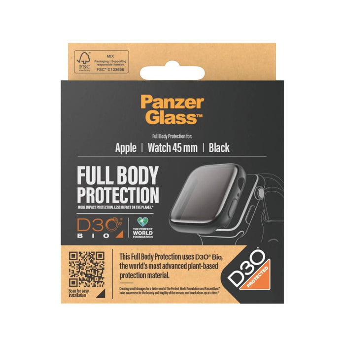 ‫حماية شاشة بانزرGlass® للجسم الكامل لساعة أبل واتش سيريز 9 مع D3O® | 45 ملم | أسود من تميمي بروجكتس قطر.‬