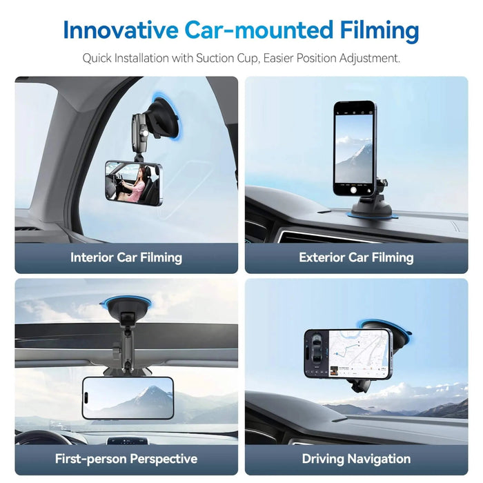 Telesin Magnetic Suction Car Phone Mount with strong magnetic adhesion and adjustable filming angles, available at TaMiMi Projects in Qatar.