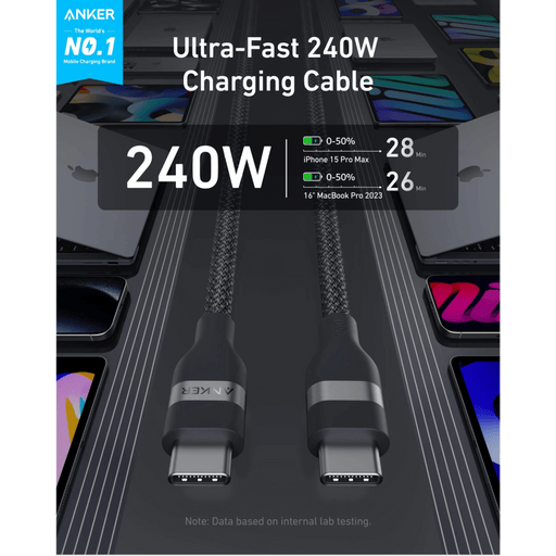 Anker 240W USB-C to USB-C Cable 6ft, eco-friendly and durable from TaMiMi Projects in Qatar