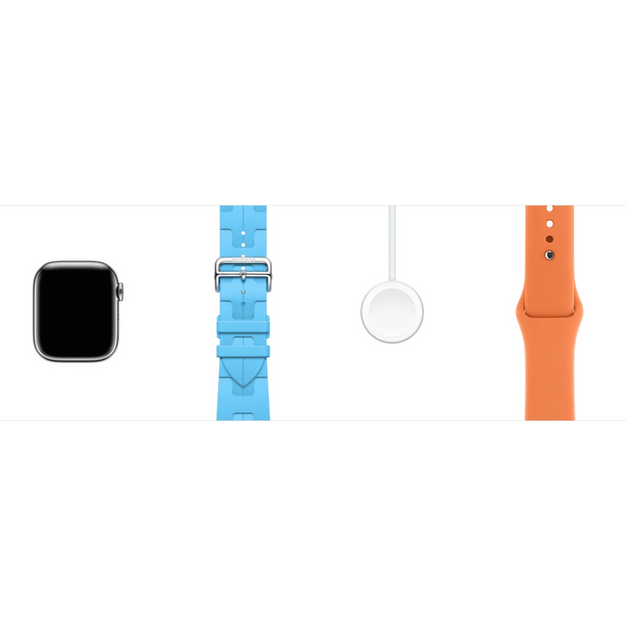 Apple Watch Hermès S10, 42mm Silver Titanium with Bleu Celeste Kilim