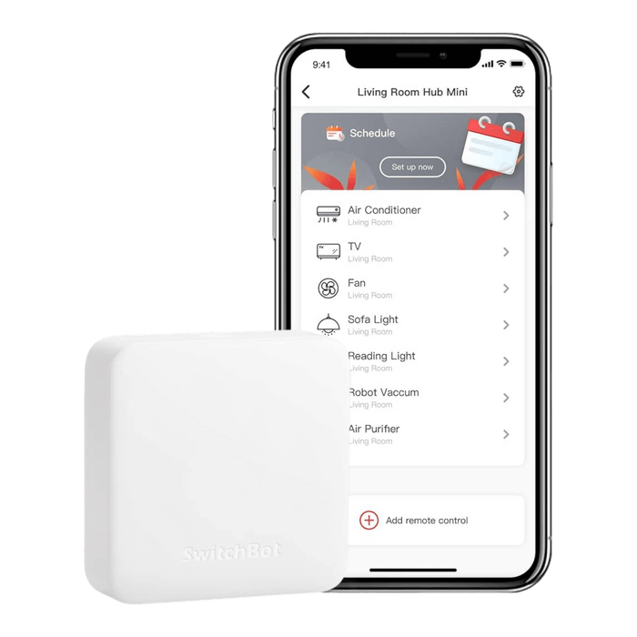 SwitchBot Hub Mini at TaMiMi Projects Qatar: Control IR devices, voice commands, smart learning, and save energy with the app.