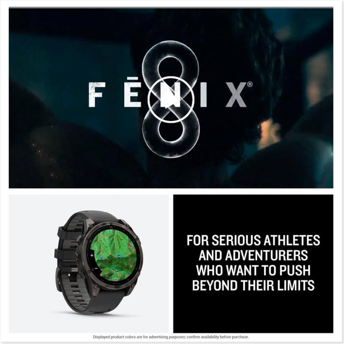 Garmin fēnix 8 multisport GPS smartwatch, 1.4” AMOLED display, 47mm, stainless steel bezel, black silicone band - available at TaMiMi Projects in Qatar