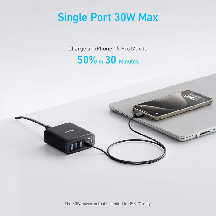 Anker 112W 6-Port Desktop Charger with fast charging for multiple devices. Suitable for home or office. Available in Qatar at TaMiMi Projects.