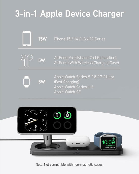 Anker MagGo 3-in-1 wireless charging station for Apple devices, from TaMiMi Projects in Qatar