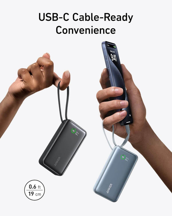 Get Anker USB-C Integrated Cable Power Bank with 10.000mAh capacity and 30W charging from TaMiMi Projects in Qatar. Smart screen, and fast PD charging. Buy Now!