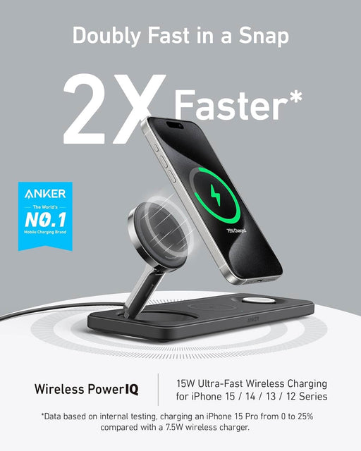 Anker MagGo wireless charging station for iPhone, AirPods, and Apple Watch, includes 40W USB-C charger