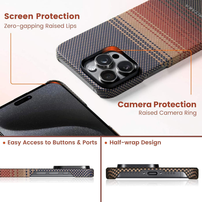 Pitaka MagEZ Case 5 for iPhone 15 Pro Max, slim, lightweight 1500D aramid fiber, Sunset color, MagSafe - TaMiMi Projects, Qatar