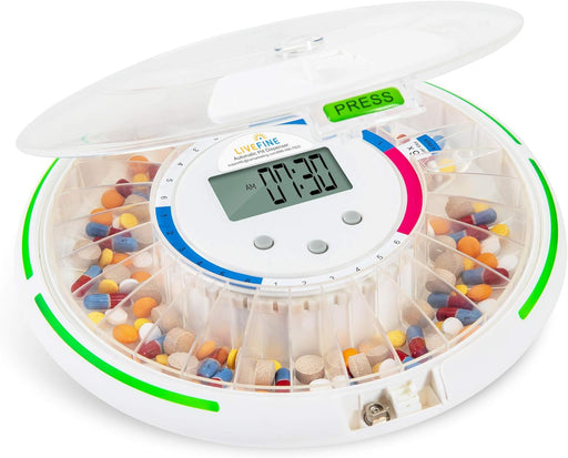 Automatic medication dispenser with bright screen and auditory alerts
