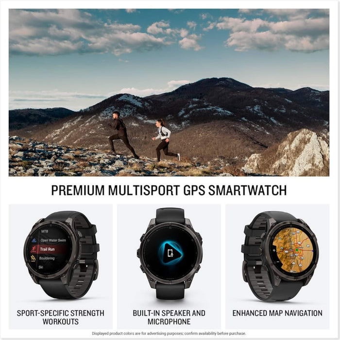 Garmin fēnix 8 multisport GPS smartwatch, 1.4” AMOLED display, 47mm, stainless steel bezel, black silicone band - available at TaMiMi Projects in Qatar