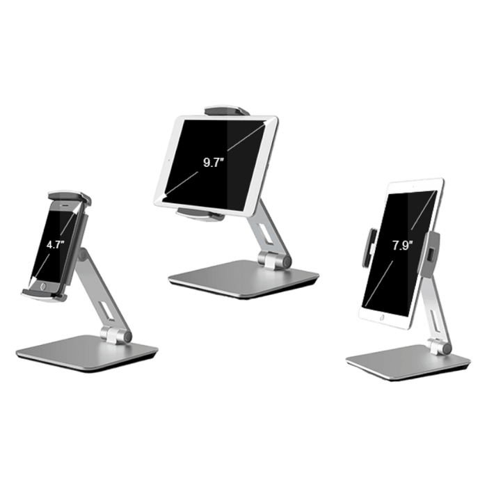 Smartphone & Tablet Stand, Aluminum Desk Mount Holder, Fit phones & tablet 3 - 13" , adjustable. Black & silver. TaMiMi Projects