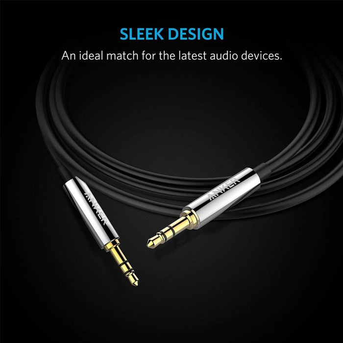 High-quality AUX cable, 3.5mm audio jack, durable design, clear sound, available at TaMiMi Projects Qatar.