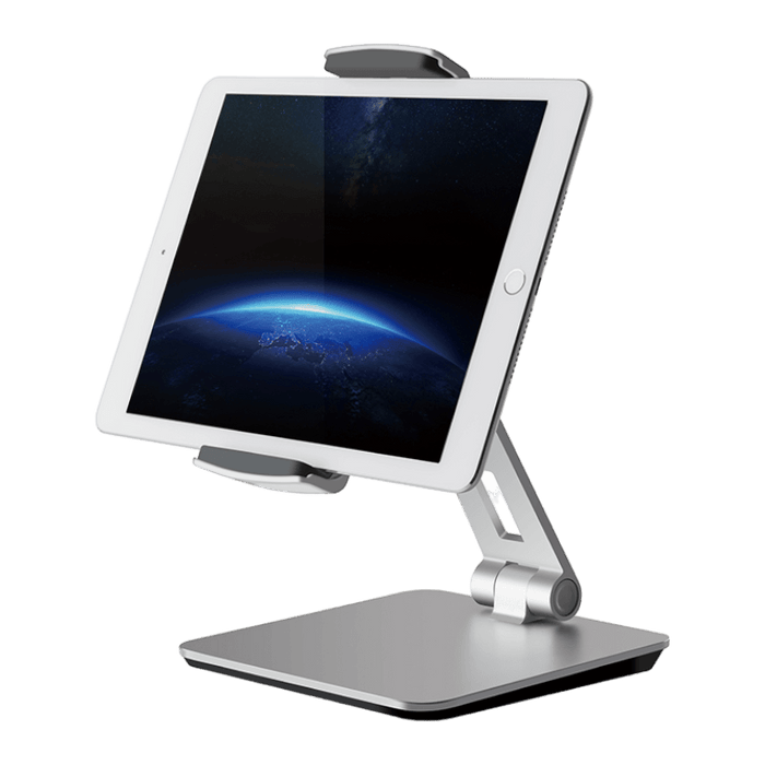 Smartphone & Tablet Stand, Aluminum Desk Mount Holder, Fit phones & tablet 3 - 13" , adjustable. Black & silver. TaMiMi Projects