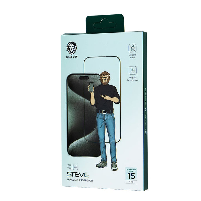 Green 9H Steve HD Screen Protector for iPhone 15 Pro - Clear