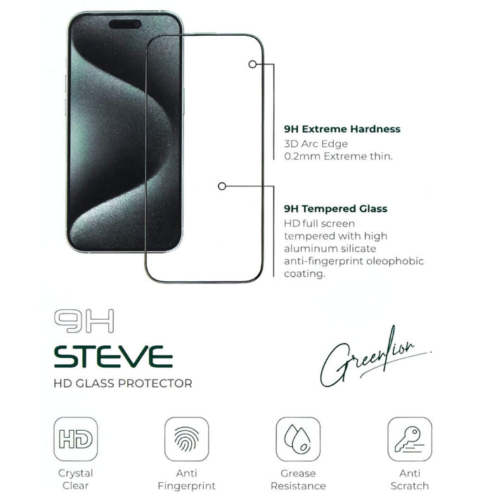 Green 9H Steve HD Screen Protector for iPhone 15 Pro Max - Clear