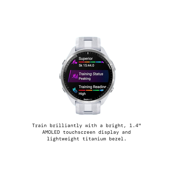 Get Garmin Forerunner® 965 Solar watch in White, 47mm, perfect for fitness enthusiasts. Get it now from TaMiMi Projects in Qatar.