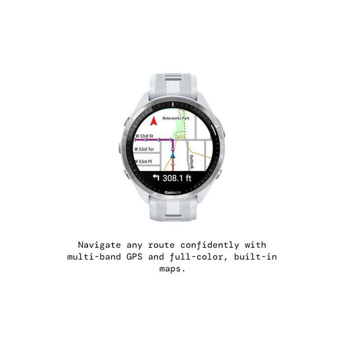 Get Garmin Forerunner® 965 Solar watch in White, 47mm, perfect for fitness enthusiasts. Get it now from TaMiMi Projects in Qatar.