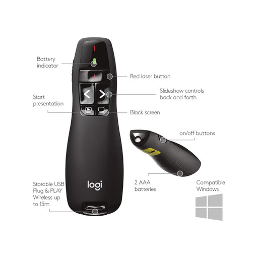 Laser presentation remote by Logitech, model R400