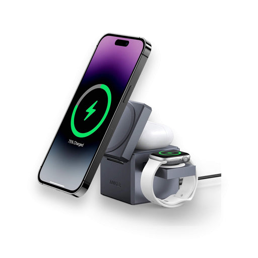  Wireless Charger, MagSafe, compact, elegant charger for iPhone, AirPods, Apple Watch, available at TaMiMi Projects in Qatar.