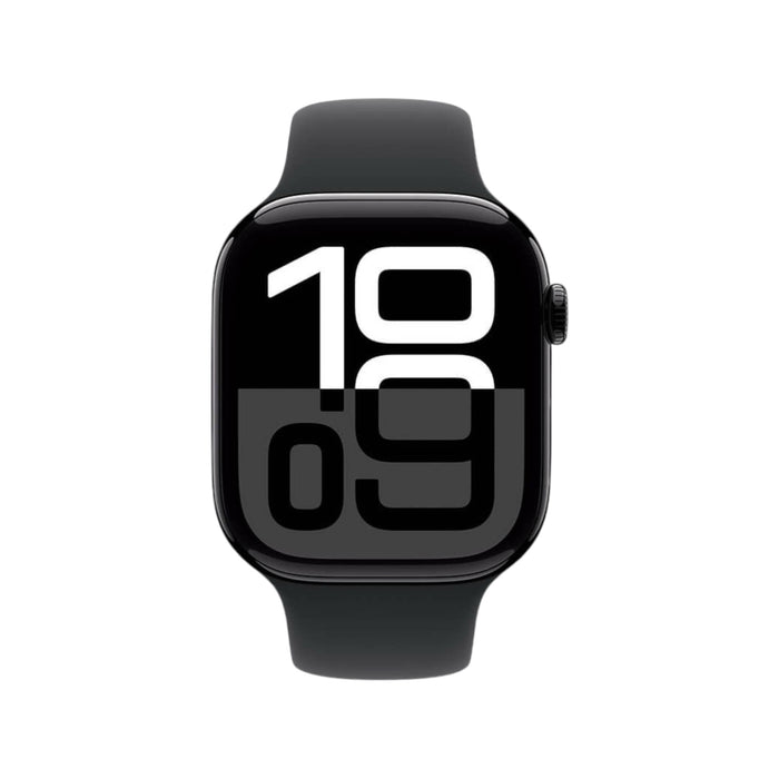 Apple Watch S10 GPS 46mm Jet Black Aluminium with Black Sport Band, durable and stylish. TaMiMi Projects in Qatar.