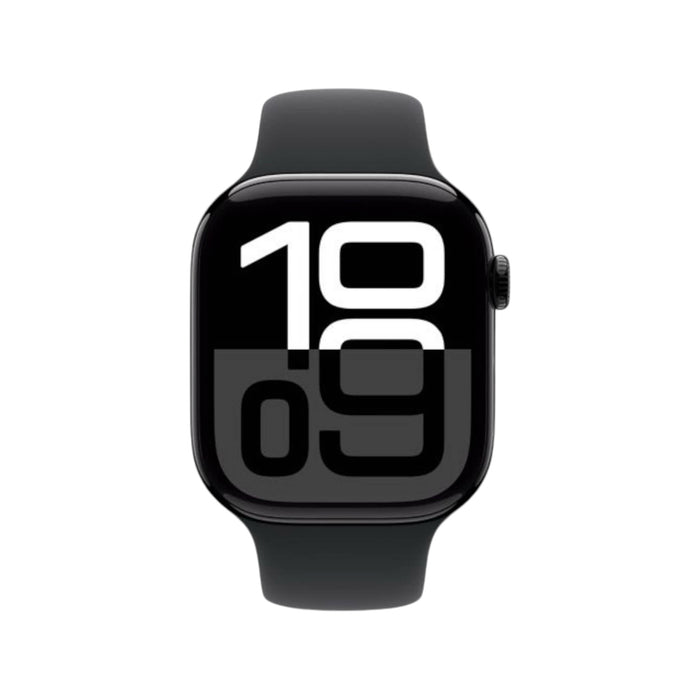 Apple Watch Series 10 GPS 42mm Jet Black Aluminium Case with Black Sport Band. Available at TaMiMi Projects in Qatar.