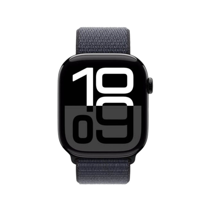 Apple Watch S10 GPS 42mm Jet Black Aluminium with Ink Sport Loop, lightweight and stylish. Available at TaMiMi Projects in Qatar.