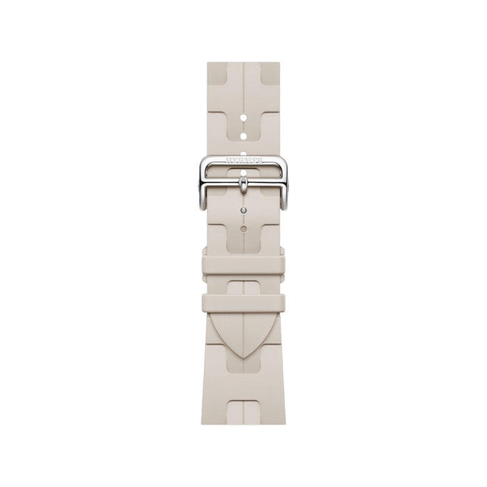 Apple Watch Hermès S10, 42mm silver titanium case with Béton Kilim Single Tour band, luxury and precision in Qatar from TaMiMi Projects.