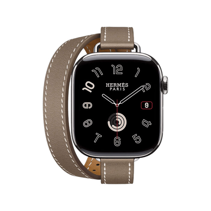 Hermès Apple Watch Band 42mm in Etoupe Attelage Double Tour, designed for elegance and comfort in Qatar from TaMiMi Projects.