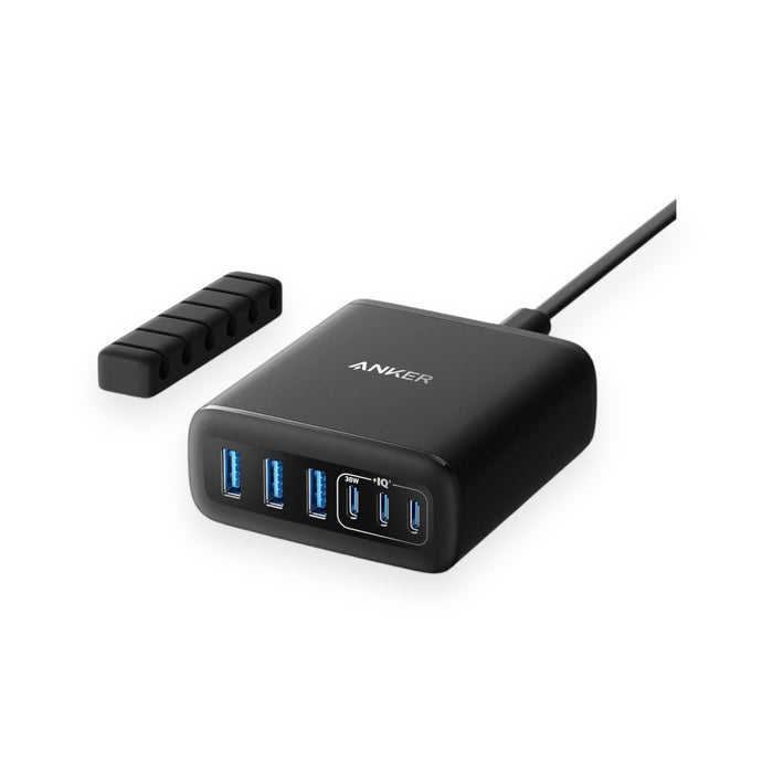 Anker 112W 6-Port Desktop Charger with fast charging for multiple devices. Suitable for home or office. Available in Qatar at TaMiMi Projects.