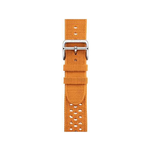 Apple Watch Hermès Band 42mm Tricot in Orange crafted for style, comfort, Hermès signature quality available at TaMiMi Projects in Qatar.