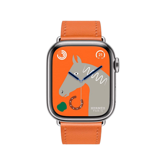 Apple Watch Hermès Band 42mm in Orange Single Tour combining luxury craftsmanship and vibrant style available at TaMiMi Projects in Qatar