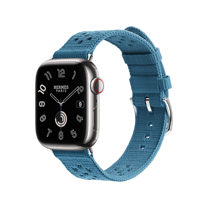 Apple Watch Hermès 42mm Tricot band in Bleu Jean, stylish and comfortable, available from TaMiMi Projects in Qatar.