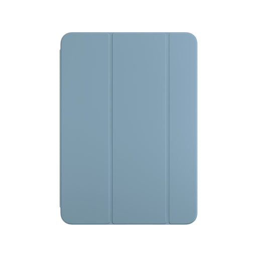 Denim-colored Apple Smart Folio case for iPad Pro 11-inch (M4), partially open to reveal the screen and the soft interior lining that protects the display.