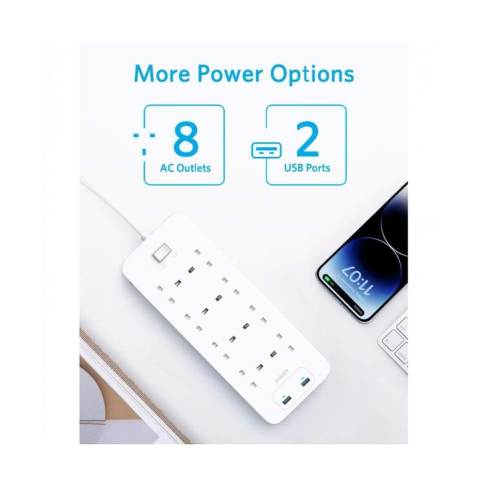 ‫محول Anker 342 مع 8 مقابس AC و2 منفذ USB، حماية من زيادة التيار، مادة مقاومة للحريق، وكابل 1.8 متر من تميمي بروجكتس في قطر.‬