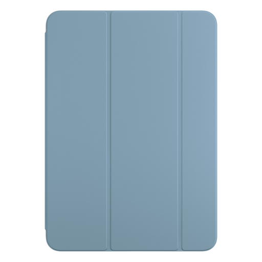 Denim-colored Apple Smart Folio case for iPad Pro 11-inch (M4), partially open to reveal the screen and the soft interior lining that protects the display.