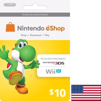 $10 American Nintendo eShop Gift Card at TaMiMi Projects in Qatar, used for purchasing games and apps from the USA Nintendo Store.