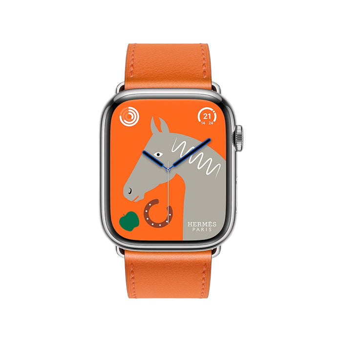 Get Apple Apple Watch Hermès S9 Silver Stainless Steel Case with Single Tour - Orange - 45mm in Qatar from TaMiMi Projects