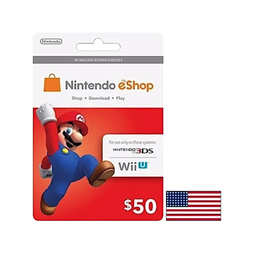 $50 American Nintendo eShop Gift Card at TaMiMi Projects in Qatar, used for purchasing games and apps from the USA Nintendo Store.