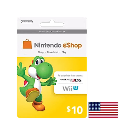 $10 American Nintendo eShop Gift Card at TaMiMi Projects in Qatar, used for purchasing games and apps from the USA Nintendo Store.