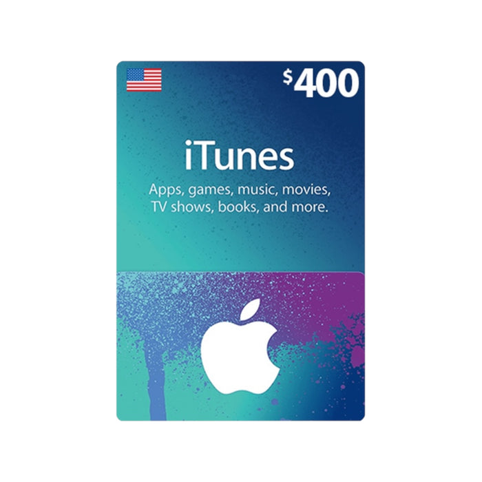 iTunes Gift Card - $400 USD, perfect for purchasing apps, music, movies, and subscriptions, available at TaMiMi Projects in Qatar.