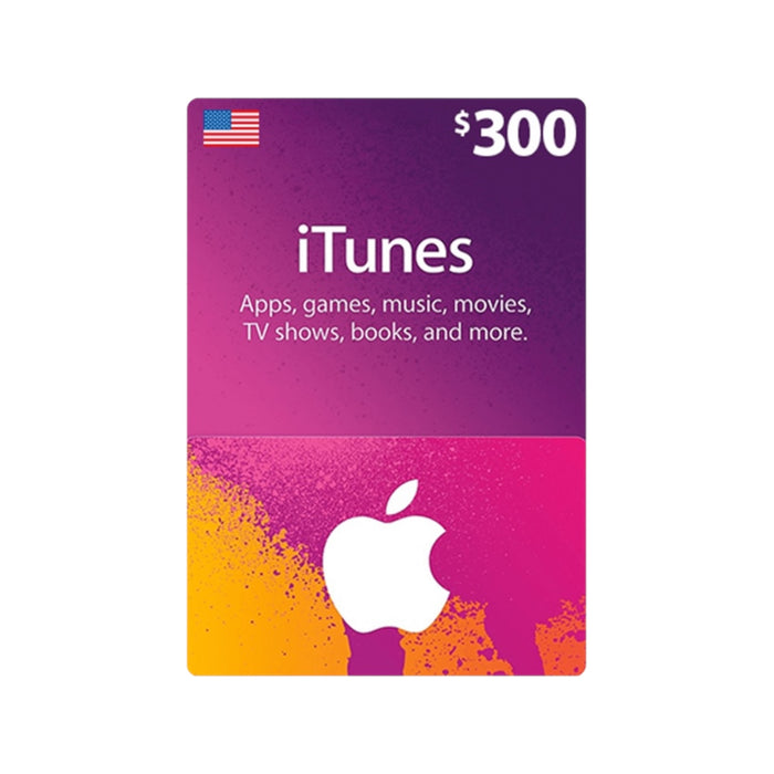 iTunes Gift Card - $300 USD, perfect for purchasing apps, music, movies, and subscriptions, available at TaMiMi Projects in Qatar.