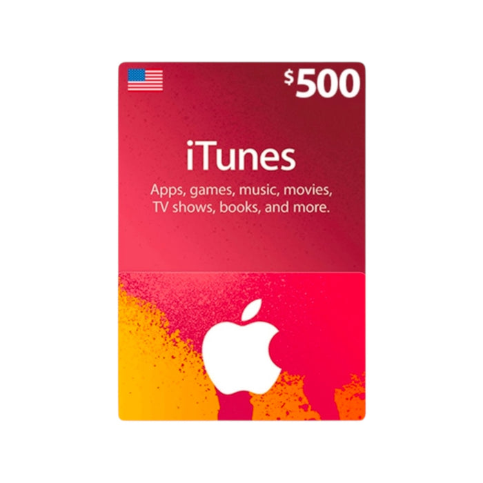 iTunes Gift Card - $500 USD, perfect for purchasing apps, music, movies, and subscriptions, available at TaMiMi Projects in Qatar.