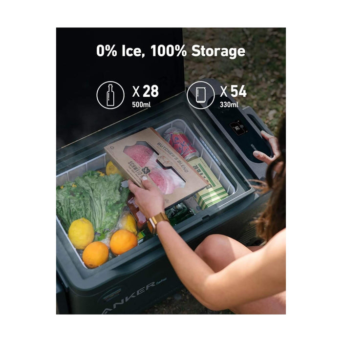 Anker EverFrost Powered Cooler 30 with 42-hour freshness, 299Wh detachable battery, solar charging, suitcase design, available at TaMiMi Projects Qatar.