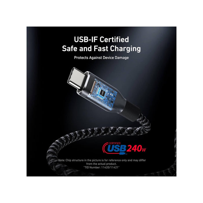 ‫كابل أنكر برايم USB-C إلى USB-C بقوة ٢٤٠ واط وطول ٦ أقدام، شحن سريع، متين وصديق للبيئة. متوفر في تميمي بروجكتس قطر.‬
