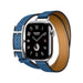 Apple Watch Hermès Double Tour 42mm Hapi Attelage bracelet in Bleu de France leather, elegant design, at TaMiMi Projects in Qatar.