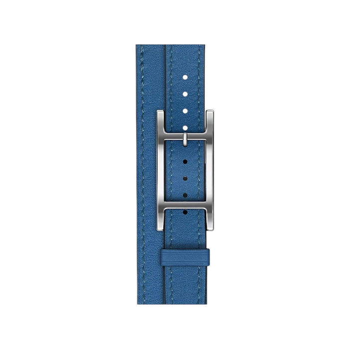 Apple Watch Hermès Double Tour 42mm Hapi Attelage bracelet in Bleu de France leather, elegant design, at TaMiMi Projects in Qatar.