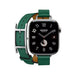 Apple Watch Hermès Double Tour 42mm Hapi Attelage bracelet in Vert Moyen leather, elegant design, at TaMiMi Projects in Qatar.