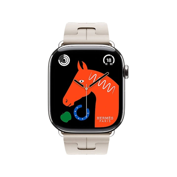 Apple Watch Hermès 46mm in Silver Titanium with Béton Kilim Single Tour strap, stylish and modern, at TaMiMi Projects in Qatar.