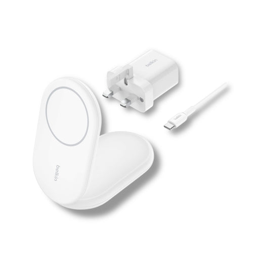 Belkin BoostCharge Qi2 MagSafe Charger, 15W, delivers fast and secure charging, available now from TaMiMi Projects in Qatar.