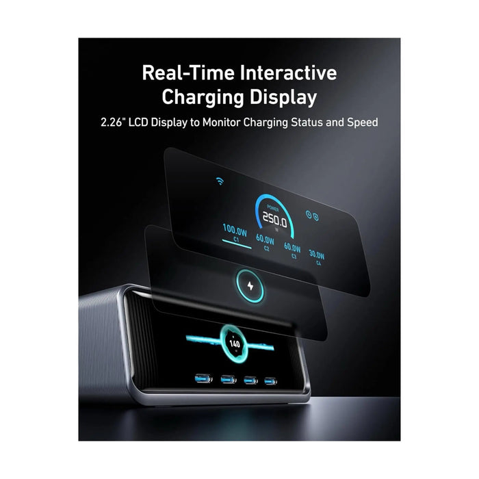 Anker 250W GaN Charger with 6 ports, smart control dial, and ultra-fast charging for multiple devices - TaMiMi Projects in Qatar.
